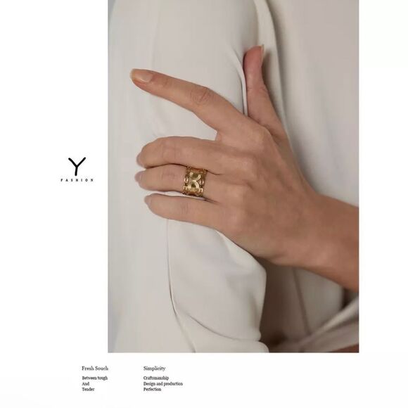 Gorgeous Gold Wide Stacking Open Ring Elegant Statement Ring - Picture 2 of 5